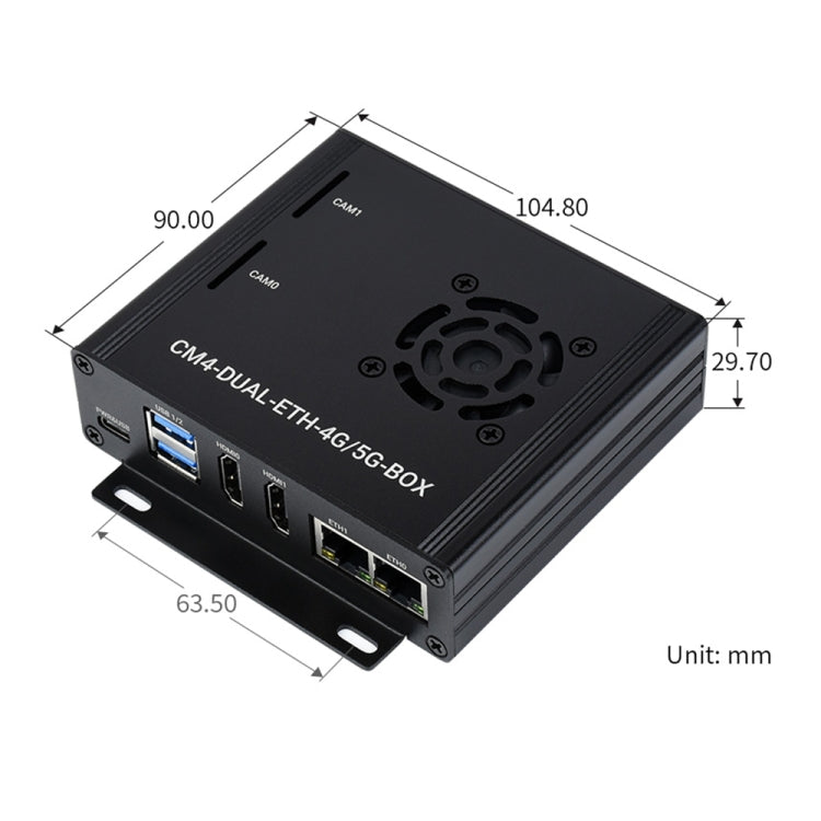 Waveshare Dual Gigabit Ethernet 5G/4G Caja de computadora con ventilador de refrigeración para Raspberry Pi CM4