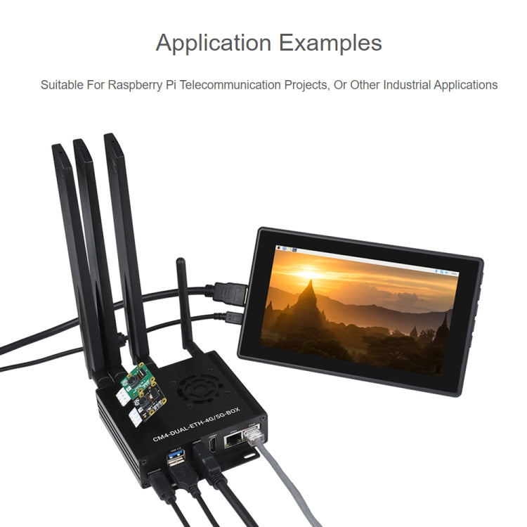 Waveshare Dual Gigabit Ethernet 5G/4G Caja de computadora con ventilador de refrigeración para Raspberry Pi CM4