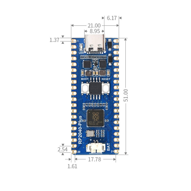Placa MCU Waveshare RP2040-Plus tipo Pico basada en Raspberry Pi MCU RP2040, con Pinheader, RP2040-Plus with Pinheader