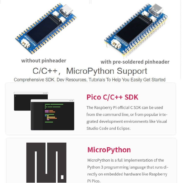 Placa MCU tipo Pico Waveshare RP2040-LCD-0.96 basada en Raspberry Pi MCU RP2040, con cabezal de alfiler, RP2040-LCD-0.96