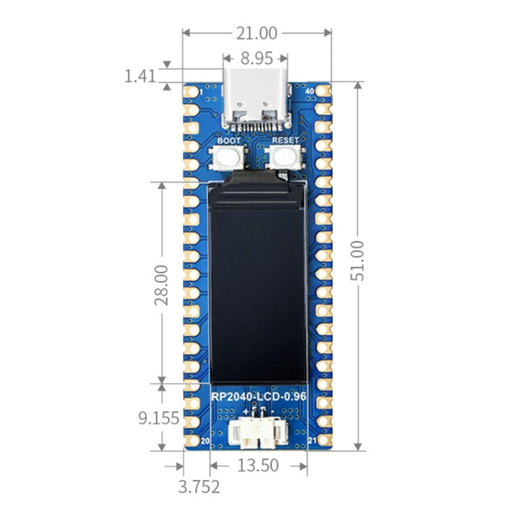 Placa MCU tipo Pico Waveshare RP2040-LCD-0.96 basada en Raspberry Pi MCU RP2040, con cabezal de alfiler, RP2040-LCD-0.96