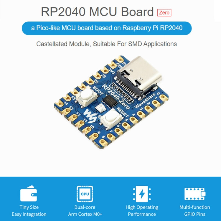 Placa MCU tipo Pico Waveshare RP2040-Zero basada en Raspberry Pi MCU RP2040, con versión mini Pinheader, 20335