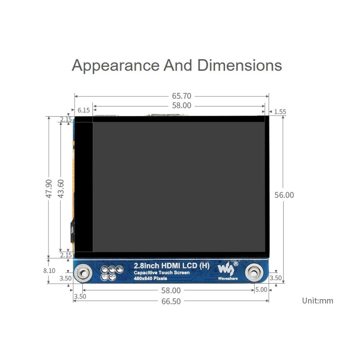 Pantalla LCD Waveshare de 2,8 pulgadas 480x640 HDMI IPS (H) Pantalla totalmente laminada