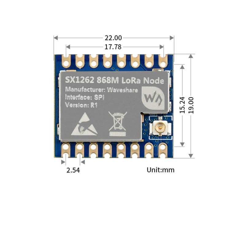 Módulo LoRa Waveshare Core1262-868M antiinterferencias SX1262, banda EU868