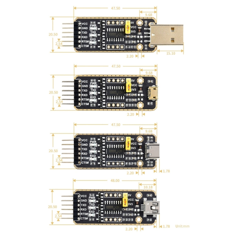 Conectores de módulo de transmisión de alta velocidad de banda Waveshare Type-C / USB-C a UART, USB-C