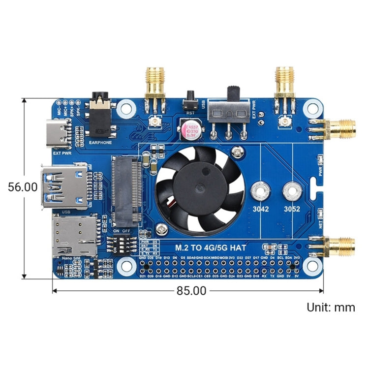 Waveshare SIM8202G-M2 5G HAT B Placa de módulo multibanda Snapdragon X55 para Raspberry Pi, SIM8202G-M2 5G HAT B