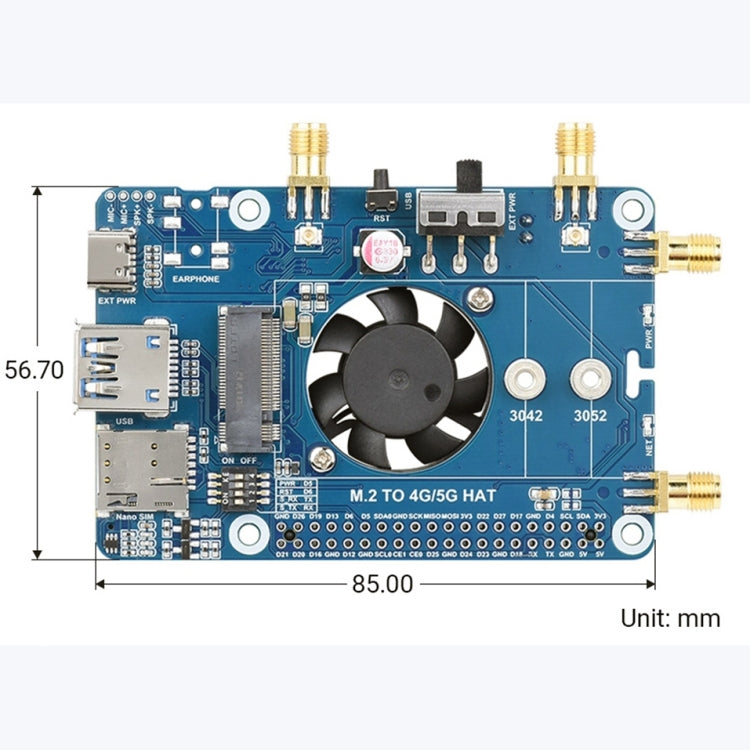 Waveshare RM500U-CN 5G HAT Quad antenas LTE-A placa de módulo multibanda para Raspberry Pi, RM500U-CN 5G HAT