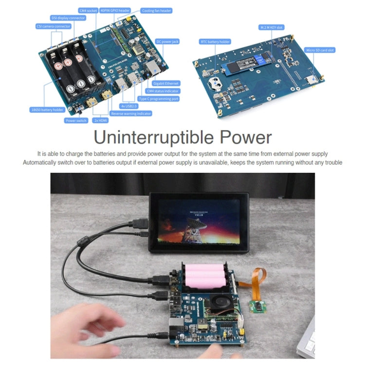 Placa base Waveshare PoE UPS para Raspberry Pi CM4, Gigabit Ethernet, HDMI dual, USB 2.0 cuádruple, PoE UPS Base Board