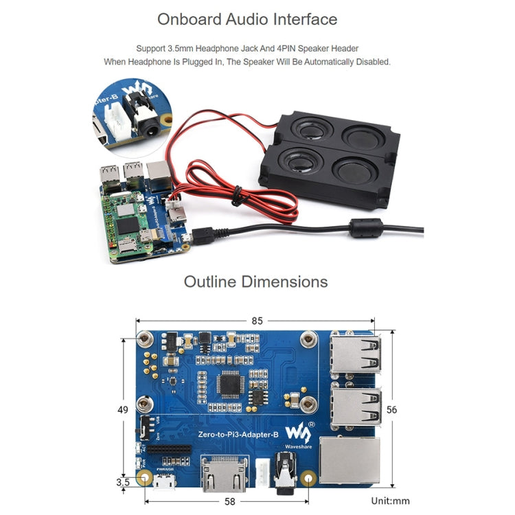 Adaptador Waveshare Raspberry Pi Zero 2W a 3B para Raspberry Pi 3 Modelo B/B+, Pi Zero 2W To 3B