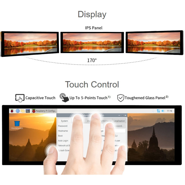 WAVESHARE Pantalla táctil capacitiva de 7,9 pulgadas para Raspberry Pi, 400 x 1280, IPS, interfaz DSI, 7.9 inch