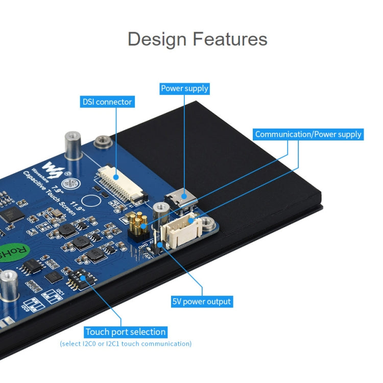 WAVESHARE Pantalla táctil capacitiva de 7,9 pulgadas para Raspberry Pi, 400 x 1280, IPS, interfaz DSI, 7.9 inch