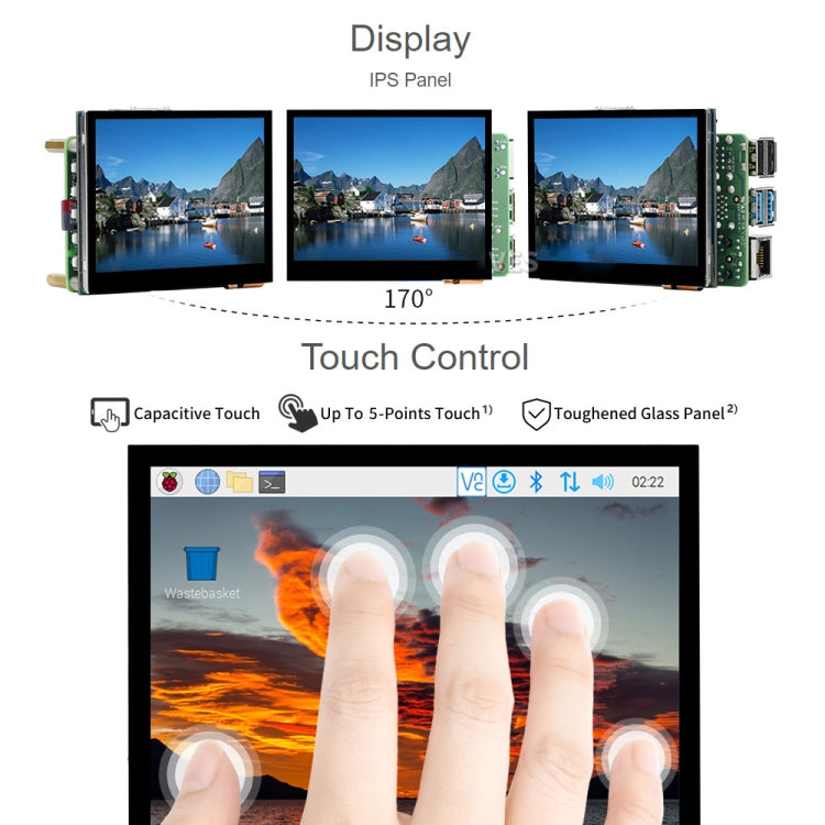 Waveshare Pantalla LCD IPS táctil capacitiva HDMI de 3,5 pulgadas (E), 640 x 480, conector de audio, 3.5 inch Audio Jack