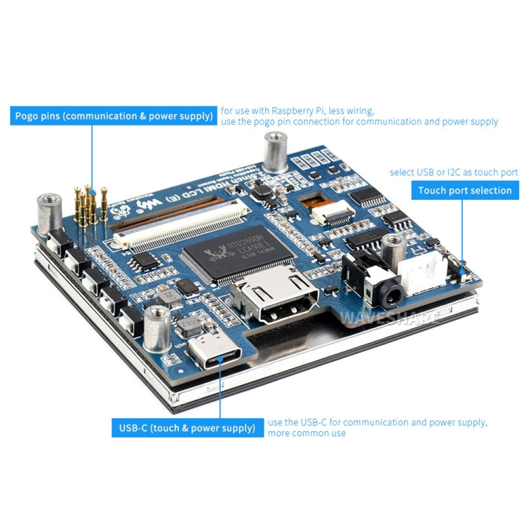 Waveshare Pantalla LCD IPS táctil capacitiva HDMI de 3,5 pulgadas (E), 640 x 480, conector de audio, 3.5 inch Audio Jack