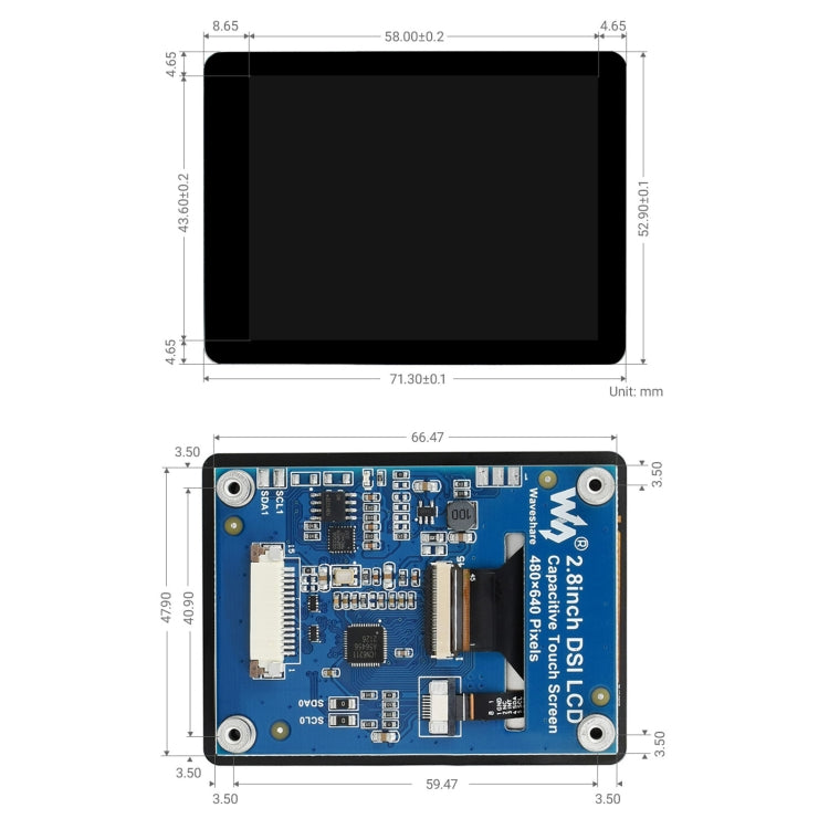 Pantalla táctil capacitiva Waveshare de 2,8 pulgadas para Raspberry Pi, 480 x 640, DSI, IPS, pantalla totalmente laminada, 2.8 inch