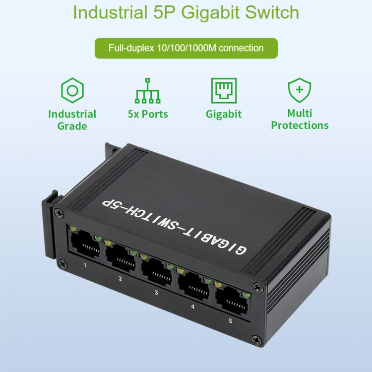 Conmutador Gigabit Ethernet 5P industrial Waveshare, Full-Duplex 10/100/1000M, montaje en carril DIN