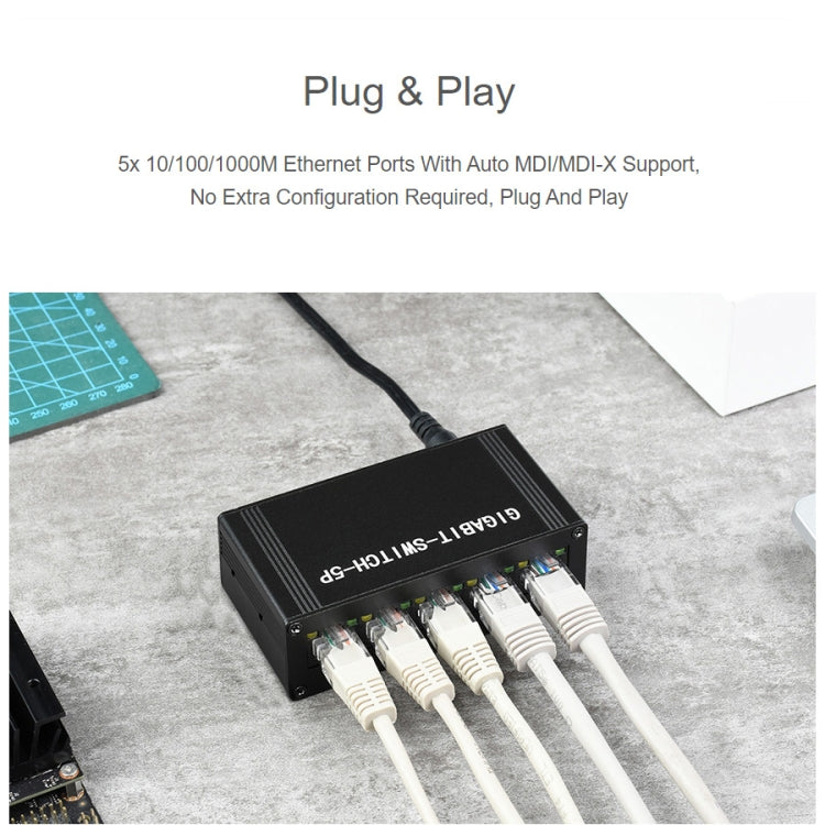 Conmutador Gigabit Ethernet 5P industrial Waveshare, Full-Duplex 10/100/1000M, montaje en carril DIN