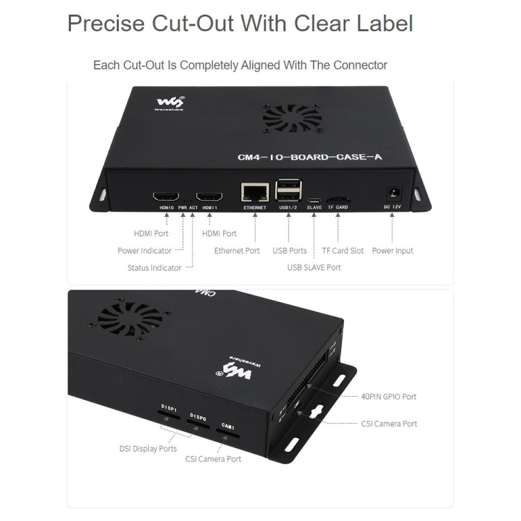 Waveshare Caja de metal A para placa Raspberry Pi CM4 IO, con ventilador de refrigeración