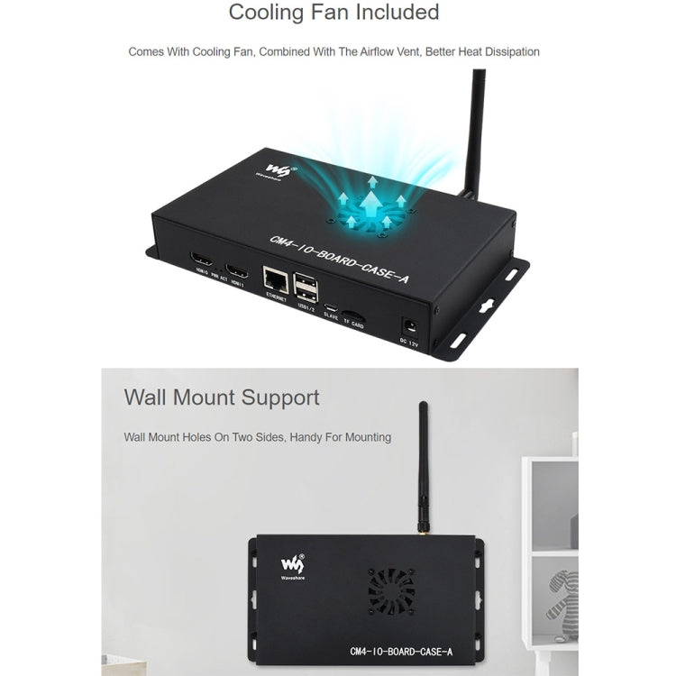 Waveshare Caja de metal A para placa Raspberry Pi CM4 IO, con ventilador de refrigeración