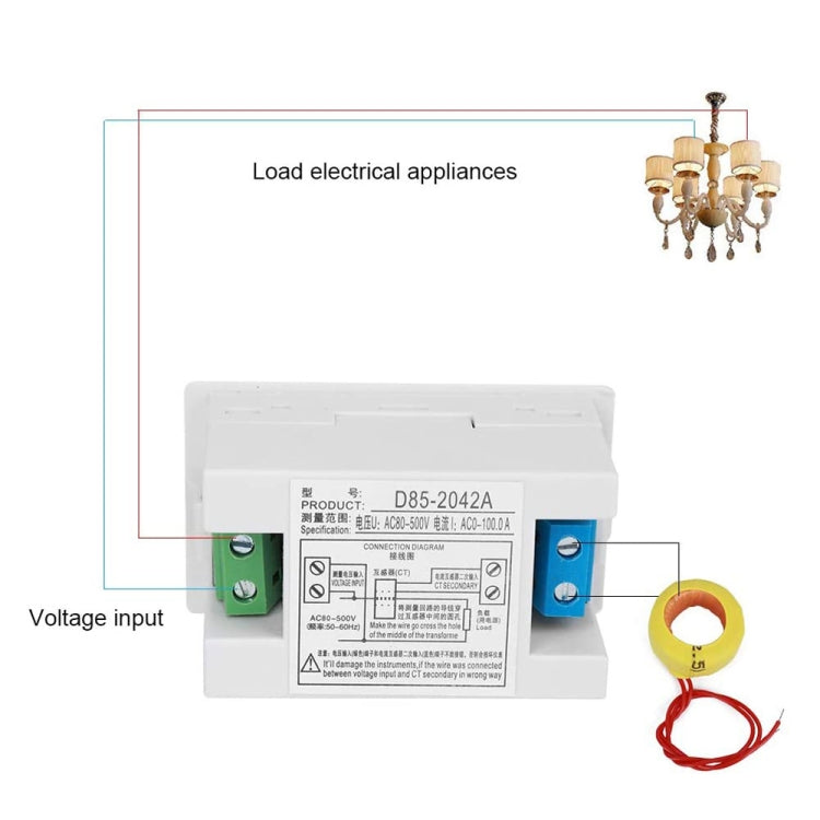 D85-2042A 110V 220V 380V 100A Voltímetro de CA digital Amperímetro Amperios de corriente Voltímetro Monitor de panel LCD