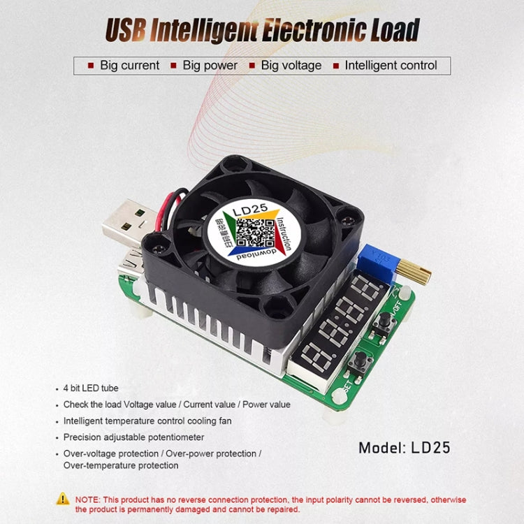 Prueba de batería de descarga de resistencia de carga USB electrónica de voltaje de corriente ajustable LD25