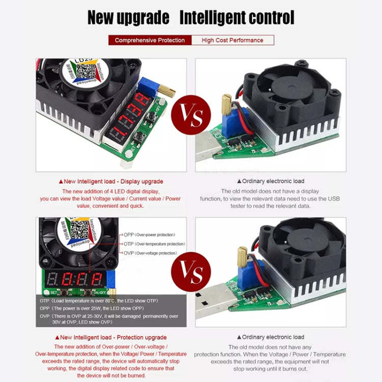 Prueba de batería de descarga de resistencia de carga USB electrónica de voltaje de corriente ajustable LD25