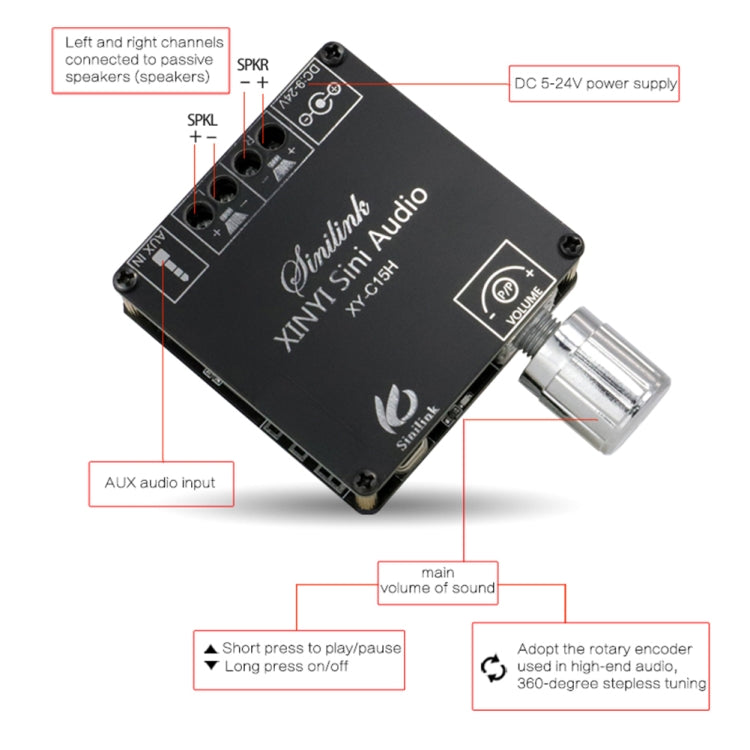 XY-C15H Placa amplificadora de potencia de Audio Digital estéreo HIFI Bluetooth 5,0 de doble canal 20W con carcasa, with Shell