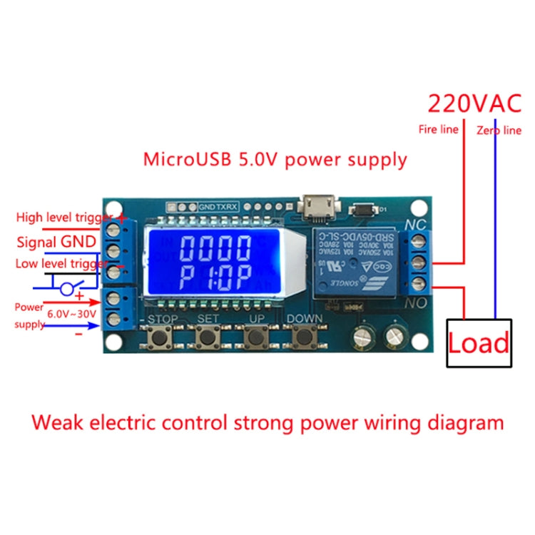 XY-LJ02 6-30V Micro USB Pantalla LCD digital Módulo de relé de retardo de tiempo Interruptor de temporizador de control
