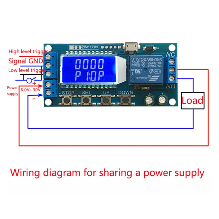 XY-LJ02 6-30V Micro USB Pantalla LCD digital Módulo de relé de retardo de tiempo Interruptor de temporizador de control
