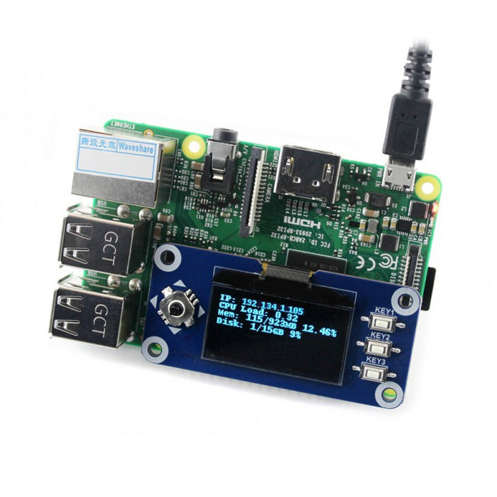 WAVESHARE 128x64 Sombrero con pantalla OLED de 1,3 pulgadas para Raspberry Pi, 1.3inch OLED