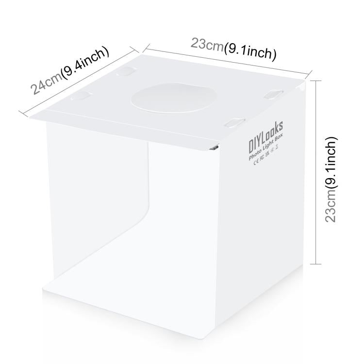 Kit de estudio fotográfico plegable portátil de 20 cm con 550 lúmenes y 6 fondos de colores (negro, blanco, amarillo, rojo, verde, azul). Tamaño desplegado: 24 cm x 23 cm x 23 cm.