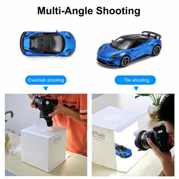 Kit de estudio fotográfico plegable portátil de 20 cm con 550 lúmenes y 6 fondos de colores (negro, blanco, amarillo, rojo, verde, azul). Tamaño desplegado: 24 cm x 23 cm x 23 cm.
