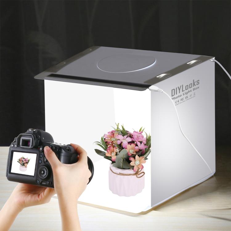 Kit de estudio fotográfico plegable portátil de 20 cm con 2 paneles LED, 1100 lúmenes, con 6 fondos de colores (negro, blanco, amarillo, rojo, verde y azul). Tamaño desplegado: 24 cm x 23 cm x 23 cm.