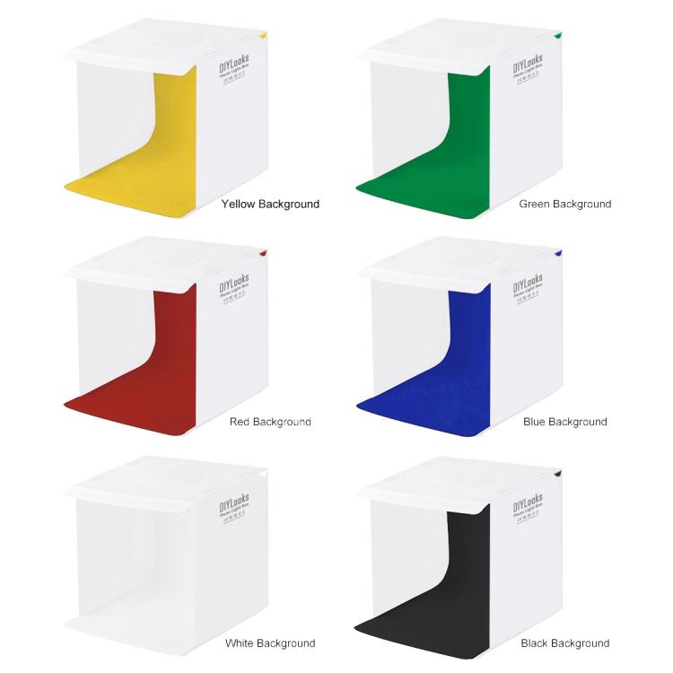 Kit de estudio fotográfico plegable portátil de 20 cm con 2 paneles LED, 1100 lúmenes, con 6 fondos de colores (negro, blanco, amarillo, rojo, verde y azul). Tamaño desplegado: 24 cm x 23 cm x 23 cm.
