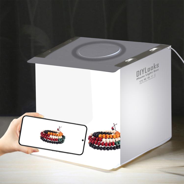 Kit de estudio fotográfico plegable portátil con panel LED anular de 23 cm, incluye 6 fondos de colores (negro, blanco, amarillo, rojo, verde y azul). Tamaño desplegado: 24 cm x 23 cm x 23 cm.