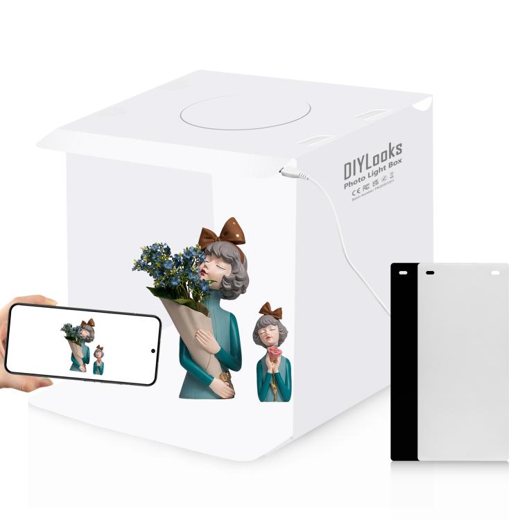 Kit de estudio fotográfico plegable portátil PULUZ de 20 cm con 550 lúmenes y dos fondos de colores (negro y blanco). Tamaño desplegado: 24 cm x 23 cm x 23 cm.