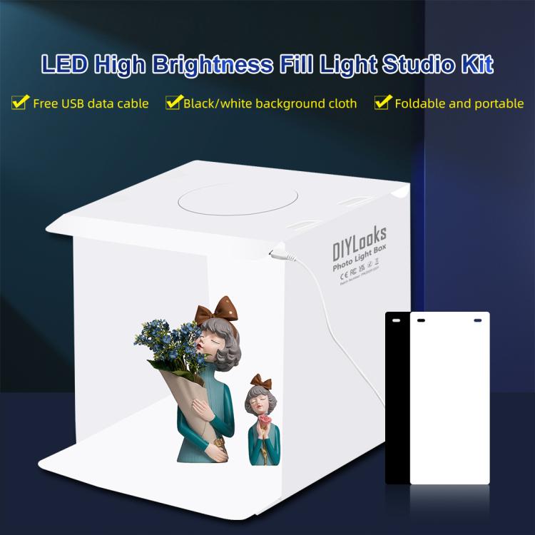 Kit de estudio fotográfico plegable portátil PULUZ de 20 cm con 550 lúmenes y dos fondos de colores (negro y blanco). Tamaño desplegado: 24 cm x 23 cm x 23 cm.