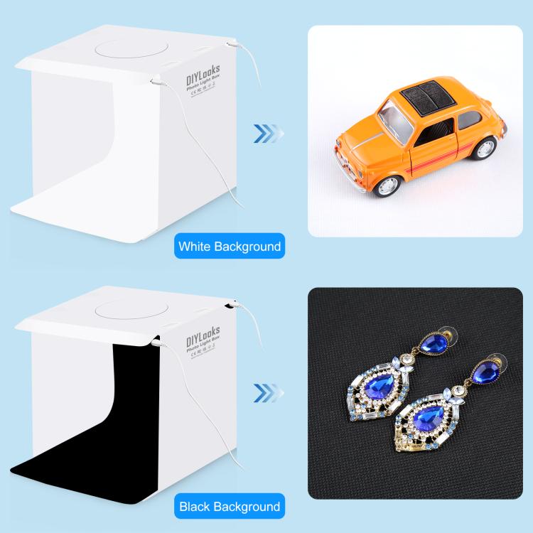 Kit de estudio fotográfico plegable portátil de 20 cm con 2 paneles LED, 1100 lúmenes, con 2 fondos de colores (negro y blanco). Tamaño desplegado: 24 cm x 23 cm x 23 cm.