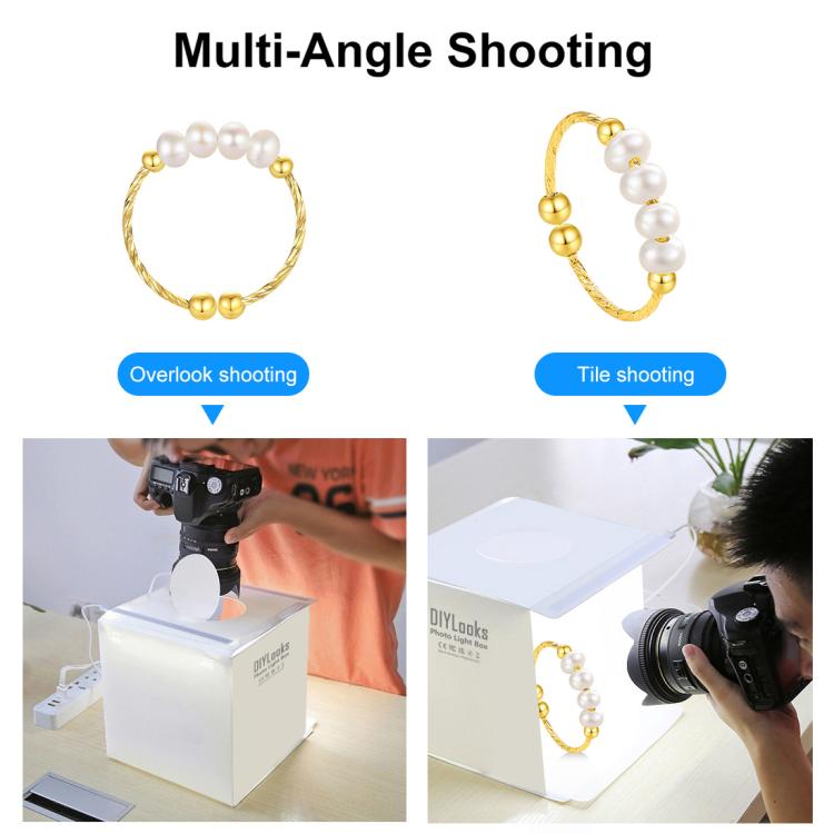 Kit de estudio fotográfico plegable portátil de 20 cm con 2 paneles LED, 1100 lúmenes, con 2 fondos de colores (negro y blanco). Tamaño desplegado: 24 cm x 23 cm x 23 cm.