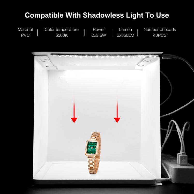 Kit de estudio fotográfico plegable portátil de 20 cm con 2 paneles LED, 1100 lúmenes, con 2 fondos de colores (negro y blanco). Tamaño desplegado: 24 cm x 23 cm x 23 cm.