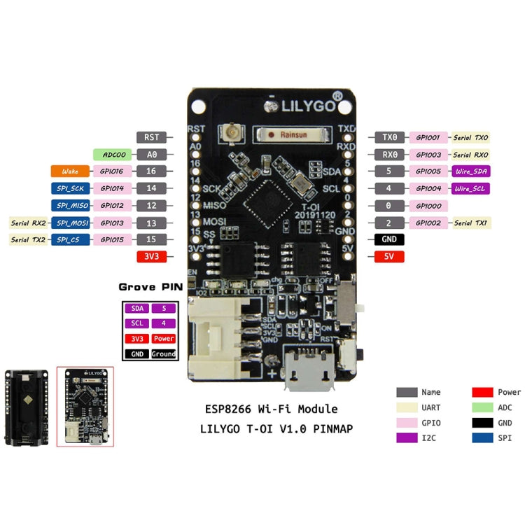TTGO T-OI ESP8266 Chip recargable 16340 Placa de desarrollo de soporte de batería, T-OI ESP8266 Development Board