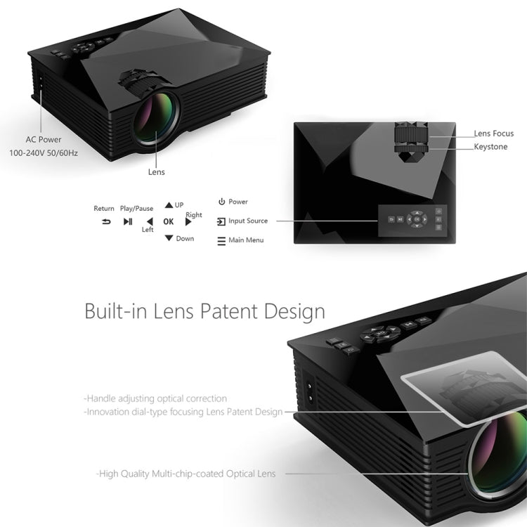 Proyector de las multimedias HD LED del cine en casa de UC68+ 40ANSI 1024 x 600P, ayuda USB/SD/HDMI/VGA/IR, UC46+ Black