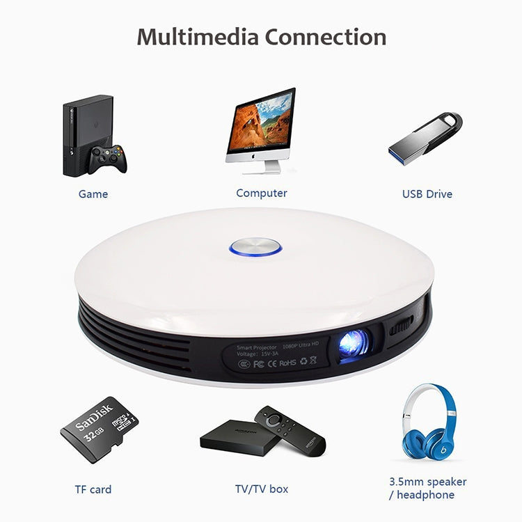 Wejoy DL-S9 220 lúmenes 1280x720 720P Android 6.0 HD Bluetooth WiFi Proyector láser inteligente 3D, compatible con HDMI / USB x 2 / tarjeta TF