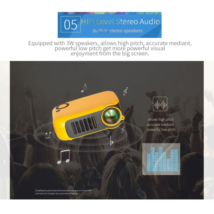 Proyector portátil A2000 Proyector de vídeo de cine en casa LCD de 800 lúmenes, compatible con 1080P, enchufe AU, AU Plug