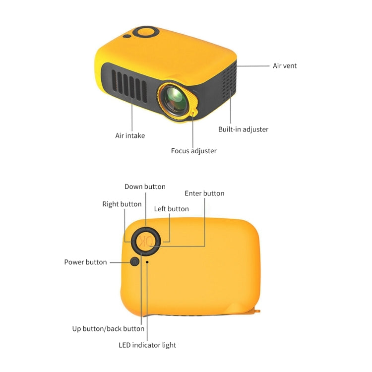 Proyector portátil A2000 Proyector de vídeo de cine en casa LCD de 800 lúmenes, compatible con 1080P, enchufe AU, AU Plug