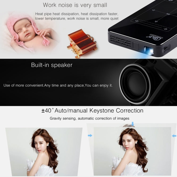 P09 Mini Proyector Inteligente Portátil 4K Ultra HD DLP con Control Remoto por Infrarrojos, Amlogic S905X 4-Core A53 hasta 1.5GHz Android 6.0, 1GB+8GB, Soporte WiFi 2.4G/5G, Bluetooth, Tarjeta TF