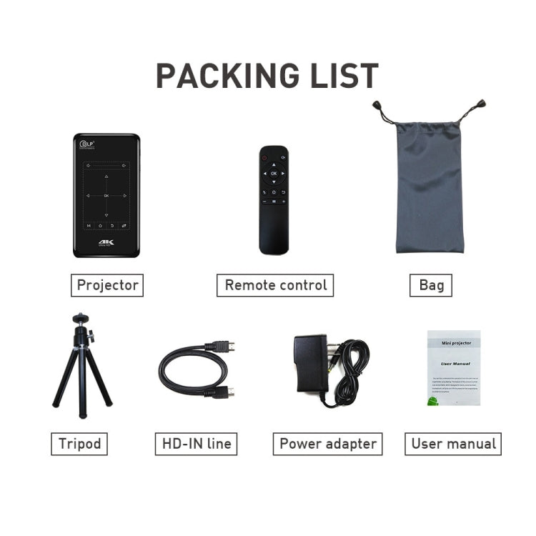 P09 Mini Proyector Inteligente Portátil 4K Ultra HD DLP con Control Remoto por Infrarrojos, Amlogic S905X 4-Core A53 hasta 1.5GHz Android 6.0, 1GB+8GB, Soporte WiFi 2.4G/5G, Bluetooth, Tarjeta TF