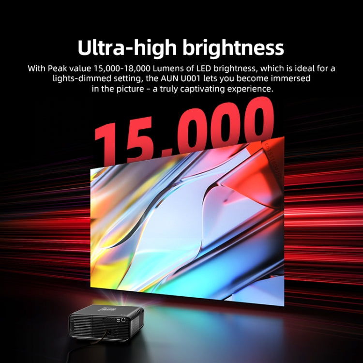 AUN U001 Proyector digital LED HD de cine en casa portátil 4K 18000 lúmenes, US Plug, UK Plug, AU Plug