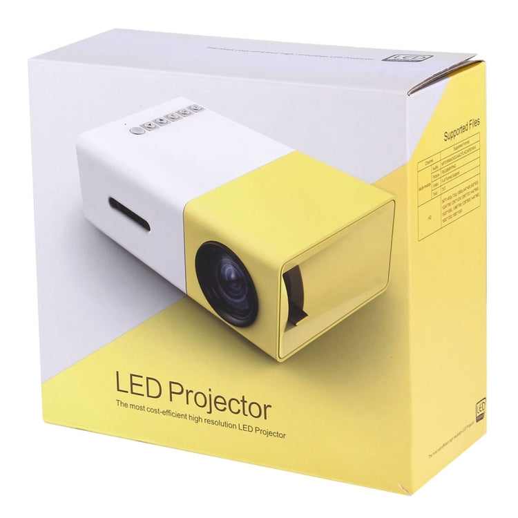 YG-300 0.8-2M 24-60 pulgadas 400-600 lúmenes Proyector LED Cine en casa HD con cable de conversión de video 3 en 1 y control remoto, Tamaño: 12.6 x 8.6 x 4.6 cm, Enchufe de la UE
