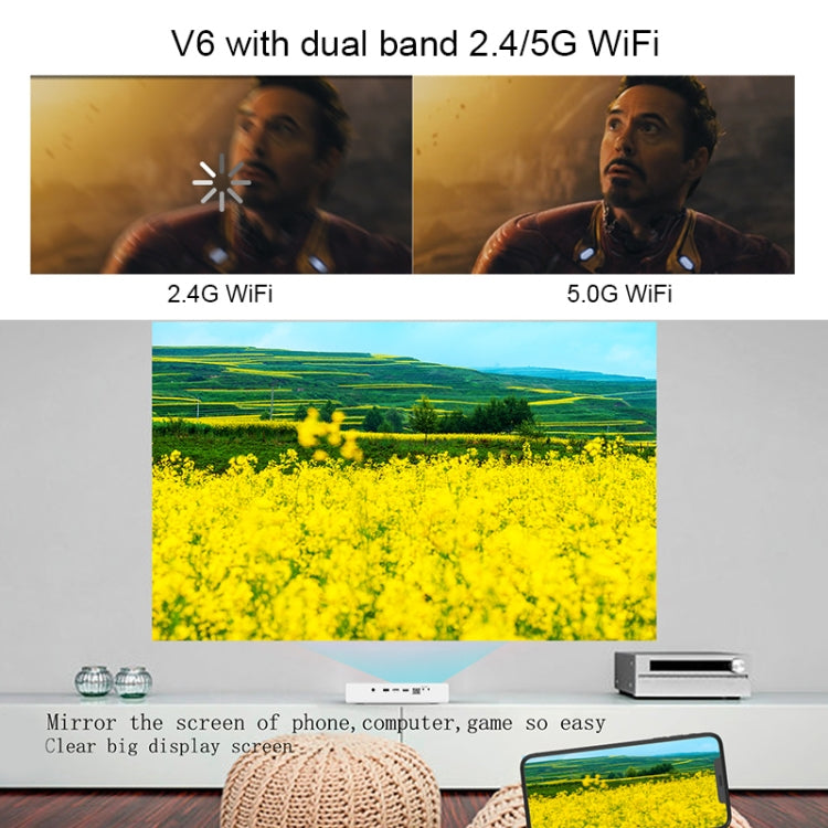 TOUMEI V6 3800 Lúmenes Android 6.0 Proyector DLP Inteligente 3D, 2GB+32GB, Soporte WiFi de Doble Banda / Bluetooth / HDMI / Tarjeta TF / RJ45