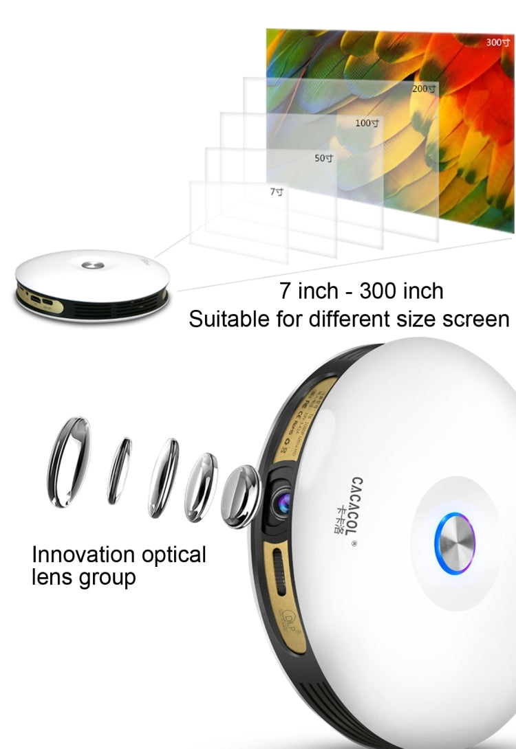 CACACOL ITC-DO8 220LM WiFi Smart 1280*800 DLP DMD LED Proyector Portátil con Control Remoto, Android 6.1 , MSD6A628 Quad Core, 2GB RAM, 16GB ROM, WiFi, BT, HDMI, sin Soporte para Trípode, ITC-DO8